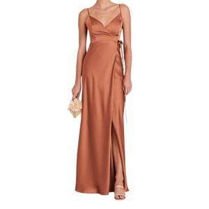 Birdy Grey Women's Large Matte Satin Terracotta Tie Waist Cindy Dress